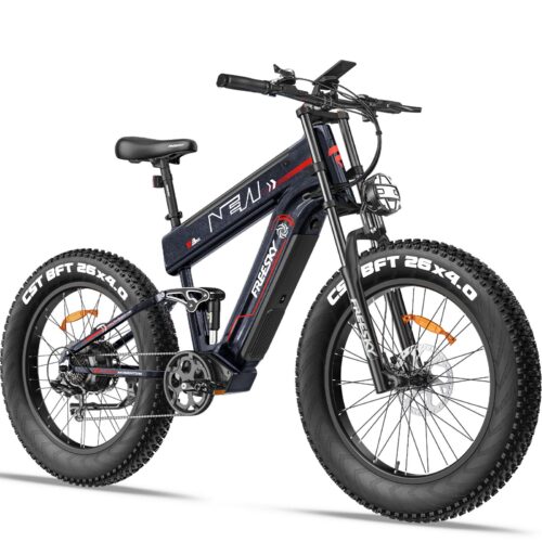 Vélo électrique Freesky M520, double batterie 48 V 18 + 23 Ah, freins à disque hydrauliques, pneus 26 × 4,0, suspension intégrale, écran LCD couleur, noir, 25km/h