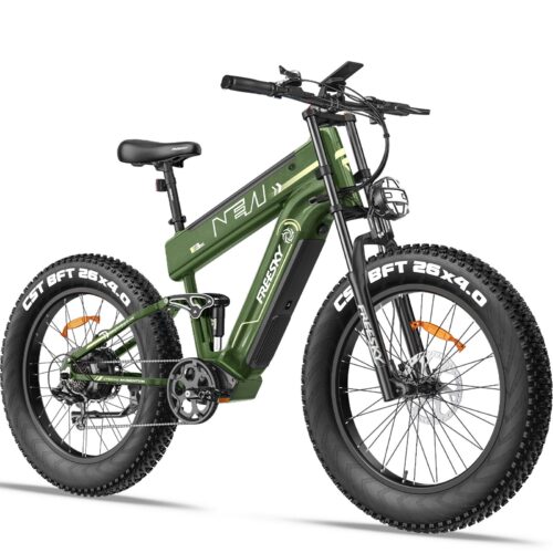 Vélo électrique Freesky M520, double batterie 48 V 18 + 23 Ah, freins à disque hydrauliques, pneus 26 × 4,0, suspension intégrale, écran LCD couleur, vert, 25km/h