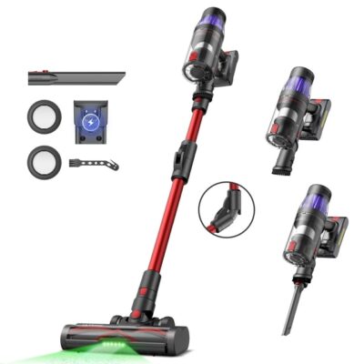 Aspirateur balai Ultenic U16 F - Aspirateur Balai sans Fil - 550W - 45Kpa - Autonomie 60 min - brosse anti-emmêlement - Écran LED - Tube flexible - Gris et Rouge